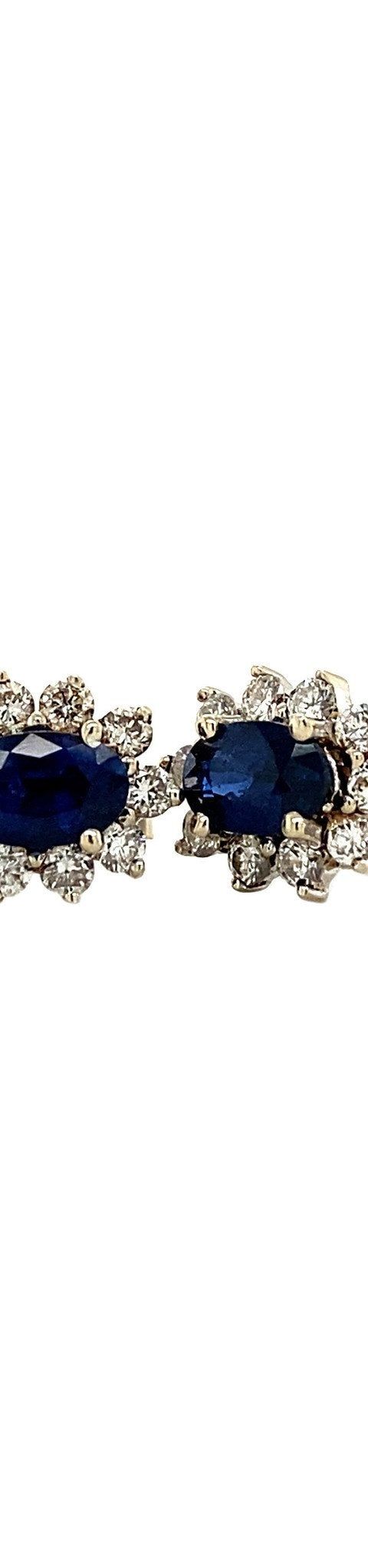 Vintage 18K White Gold Cluster Stud Earrings with Diamond and Sapphire